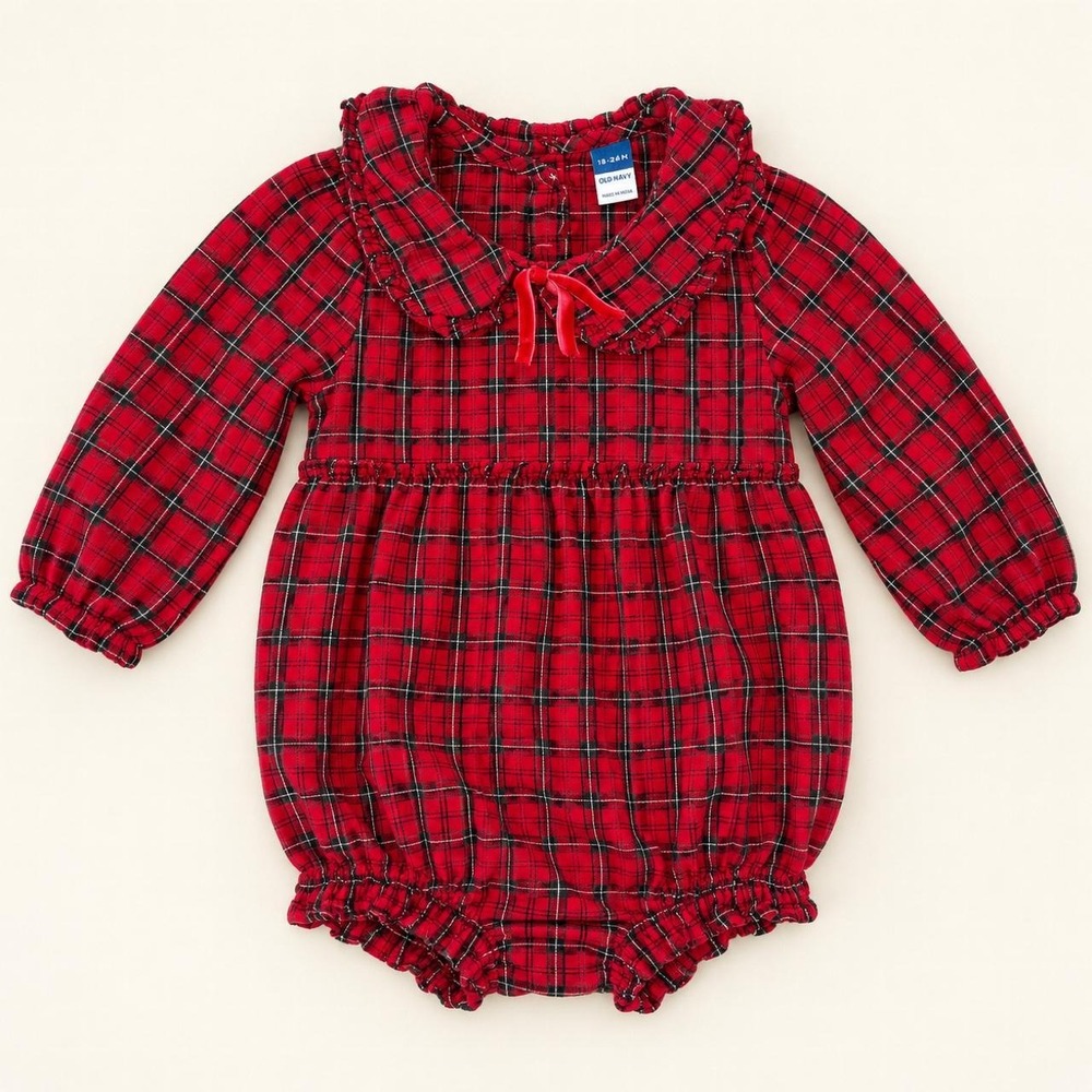 Old Navy Red Plaid Ruffle Romper – 18–24 Months